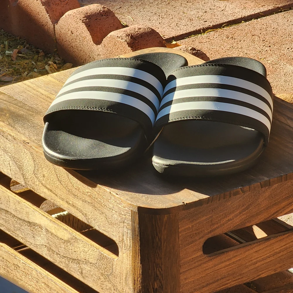Adidas Adilette Comfort Black Slide Sandal with White Stripes Size 11